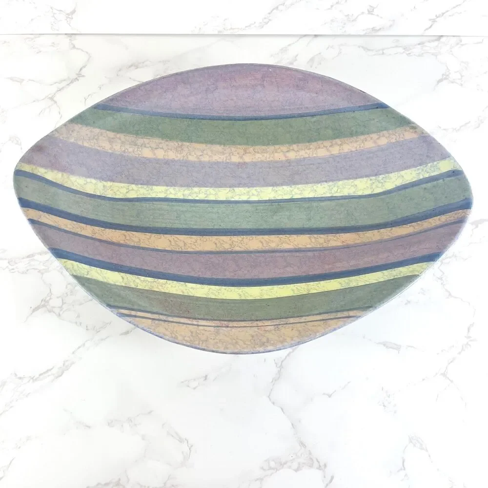 Vintage Madeline Originals Pottery Mid Century Modern Large Striped Navette Dish